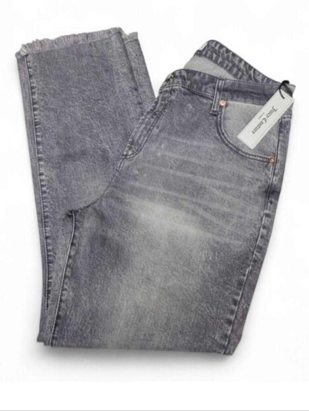Juicy Couture Women's Raw Hem Straight Leg Grey Marble Washed Jeans